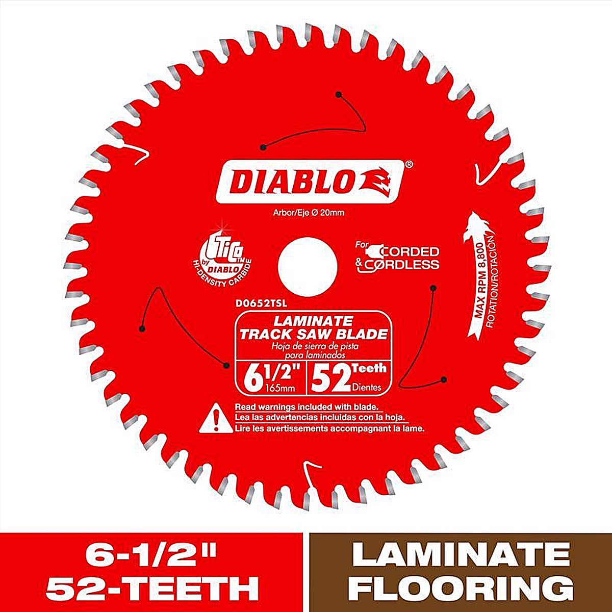 Diablo - D0652TSL - 6-1/2 In. D X 20 MM Carbide Tipped Track Saw Blade 52 Teeth 1 Pack