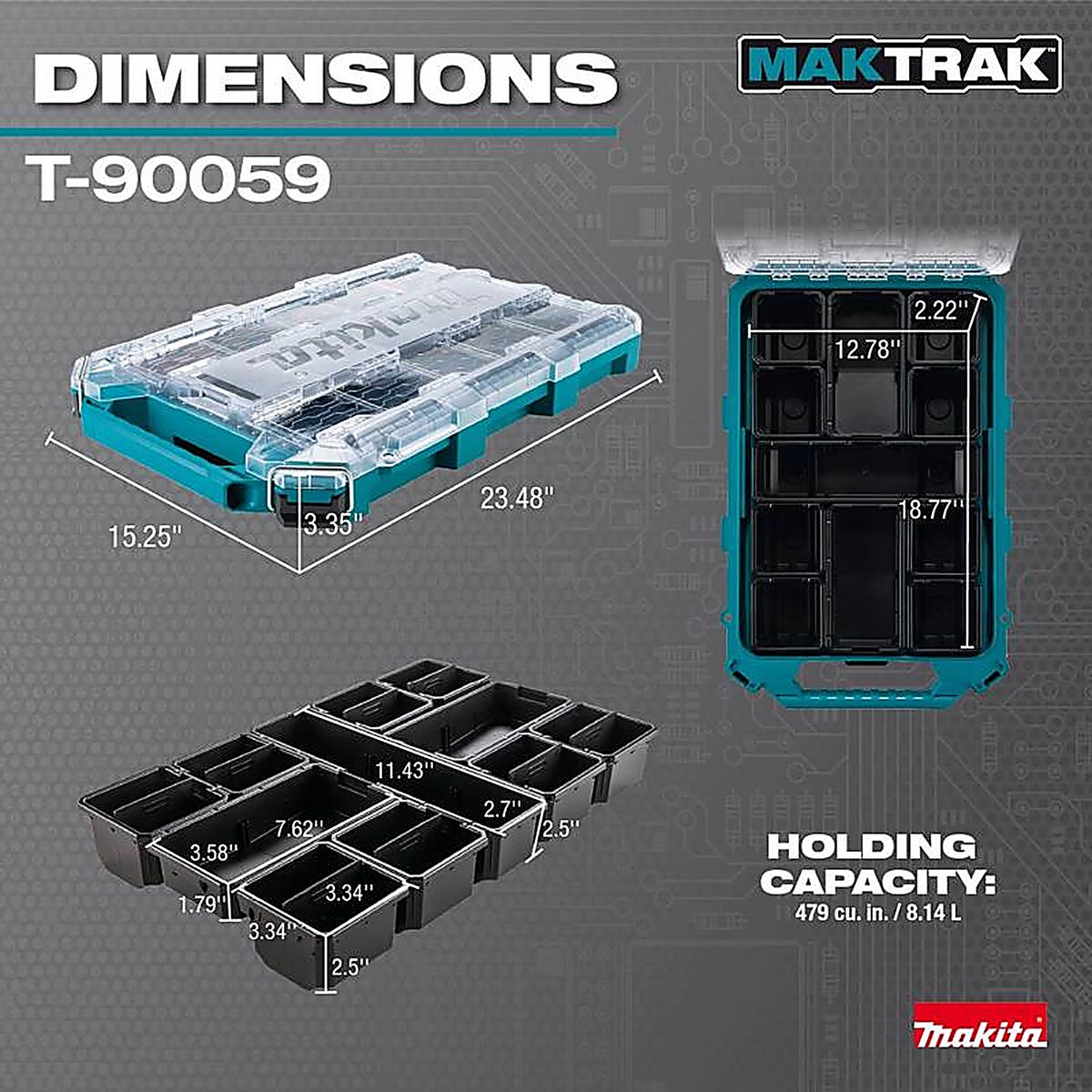 Makita - T-90059 - 15.25 In. W X 3.35 In. H X 23.48 In. D Deep Organizer Teal
