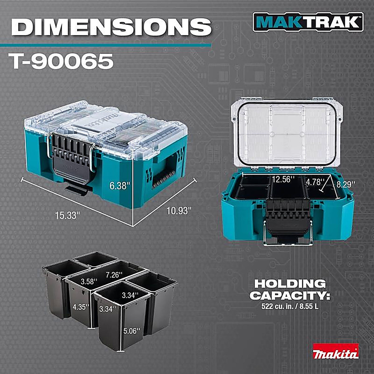 Makita - T-90065 - 15.33 In. W X 6.38 In. H X 10.93 In. D Deep Organizer Teal