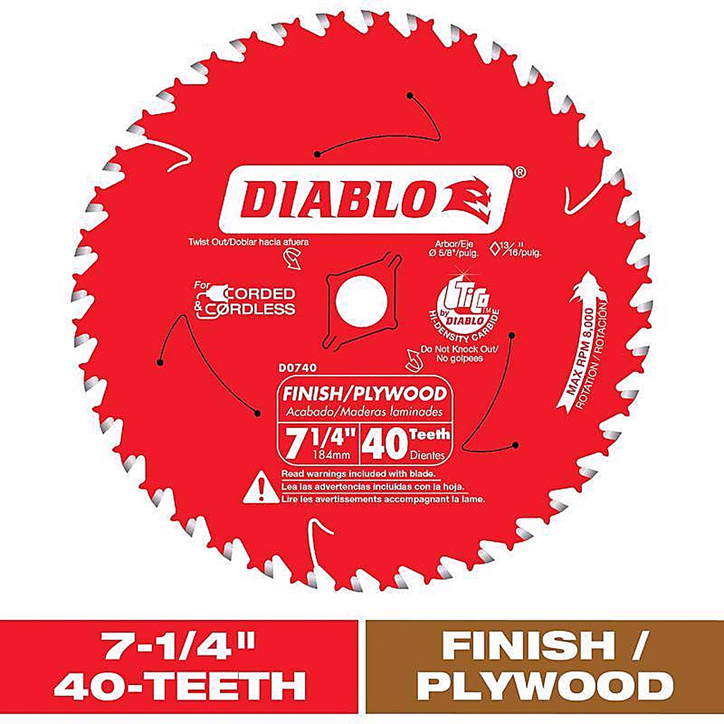 Diablo D0740A 7-1/4 in. D X 5/8 in. Carbide Finishing Saw Blade 40 teeth 1 pc