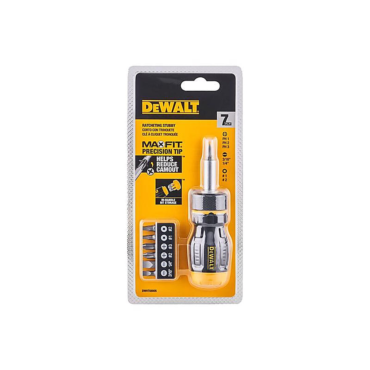 DeWalt - DWHT68005 - Max Fit Ratcheting Multi-Bit Stubby Screwdriver Set 7 Piece