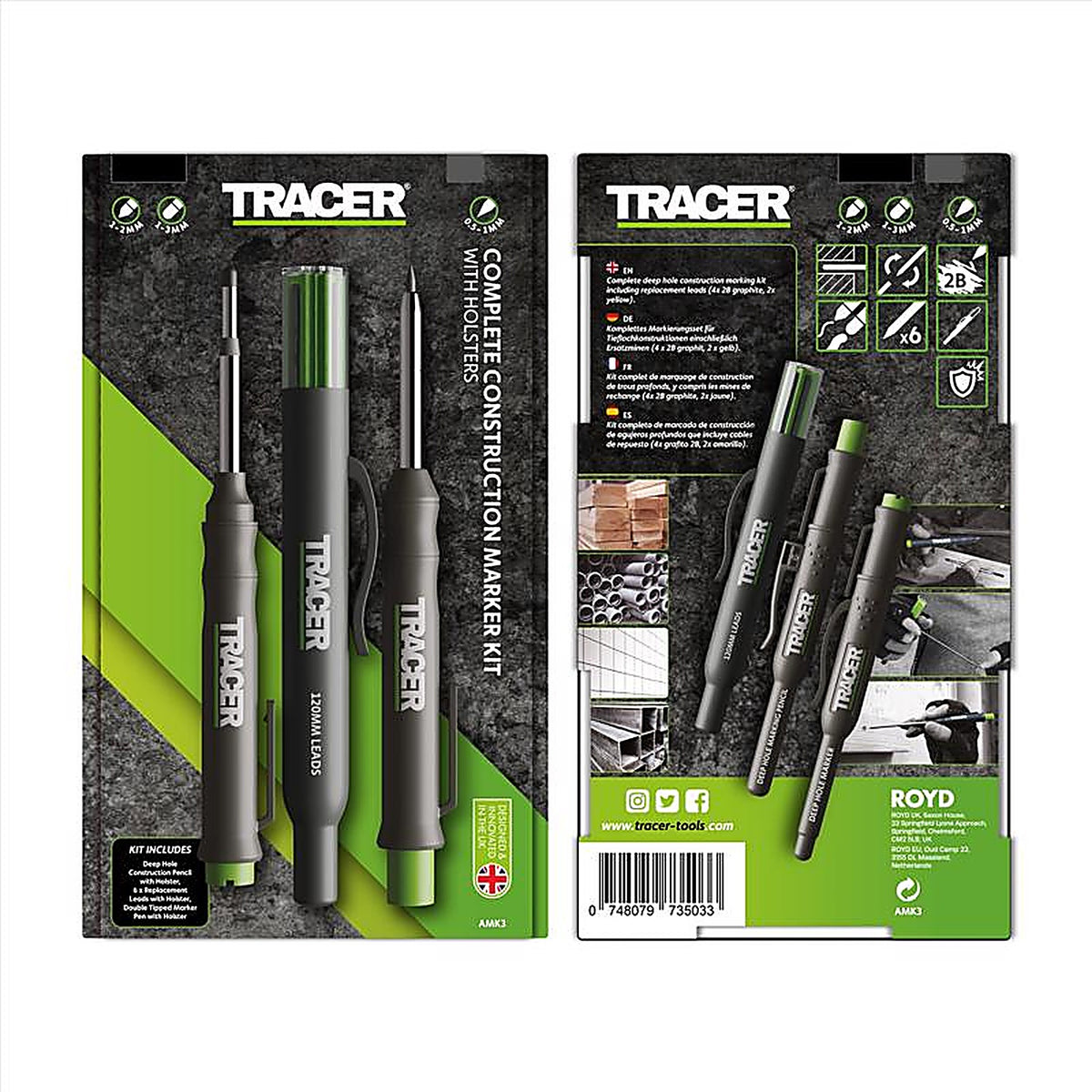 Tracer - AMK3 - 6 In. L Deep Hole Deep Hole Marker Black 3 Piece