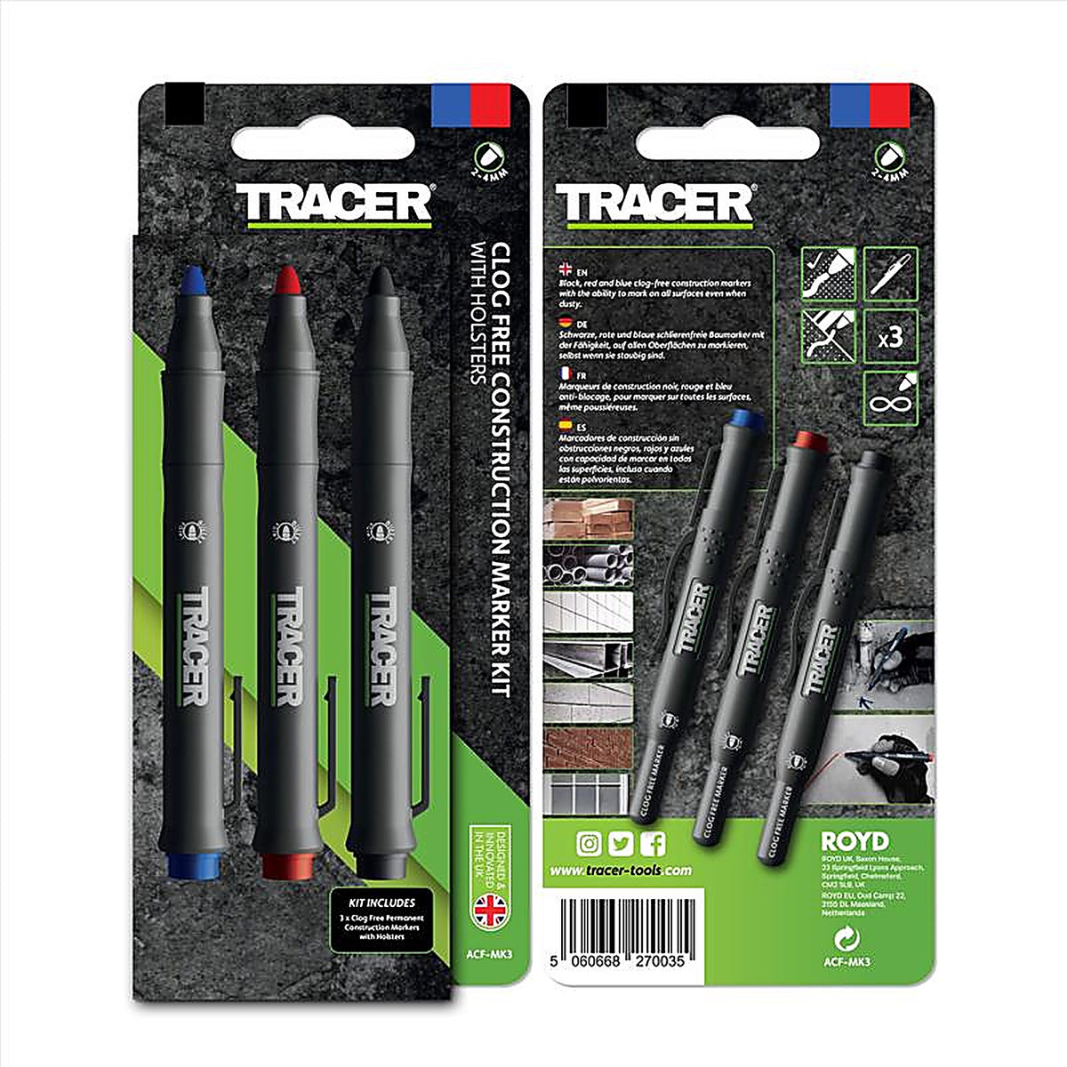 Tracer - ACF-MK3 - 6 In. L Marker Kit Assorted 3 Piece