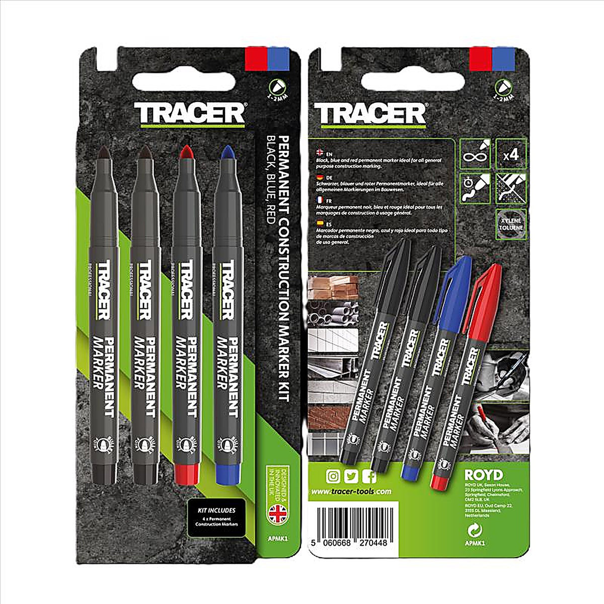 Tracer - APMK1 - 6 In. L Permanent Marker Assorted 4 Piece