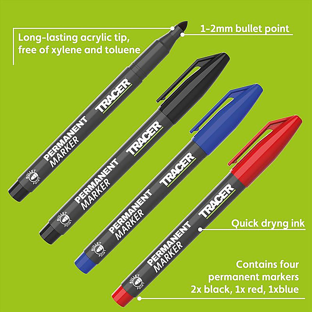 Tracer - APMK1 - 6 In. L Permanent Marker Assorted 4 Piece