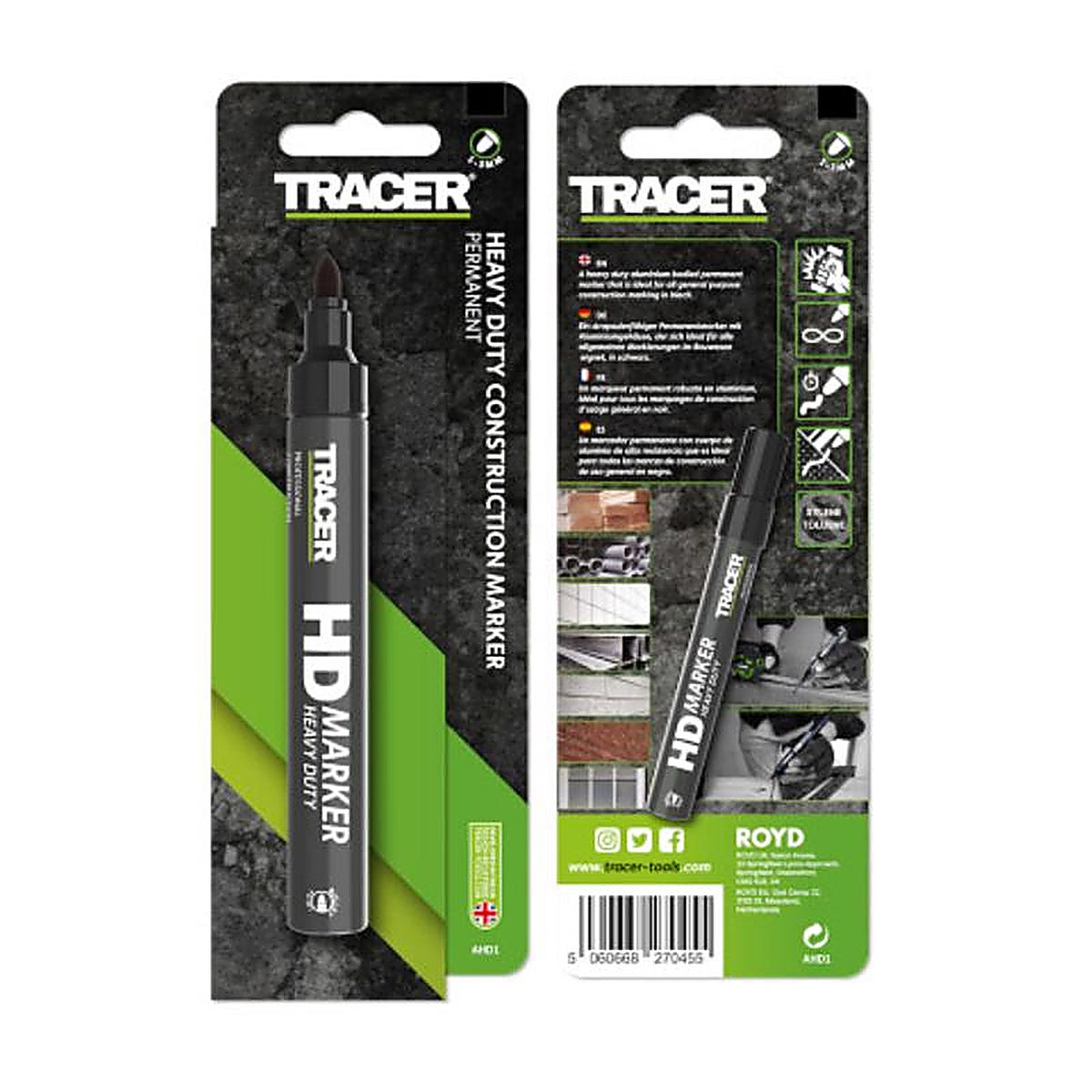 Tracer - AHD1 - 6 In. L Permanent Marker Black 1 Piece