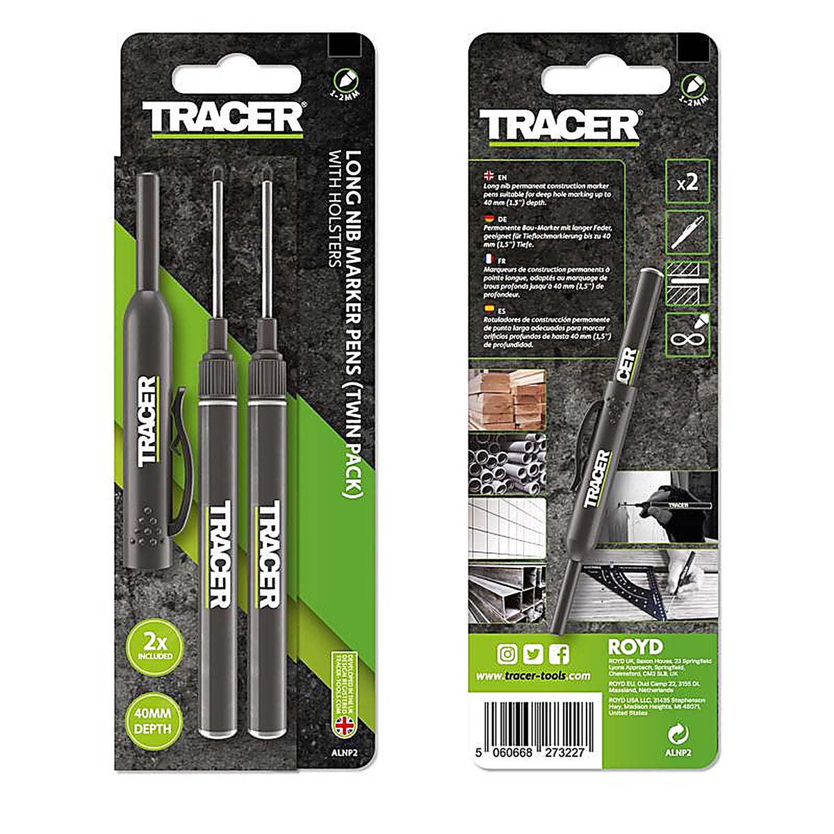 Tracer - ALNP2 - 8 In. L Long NIB Deep Hole Marker Black 2 Piece