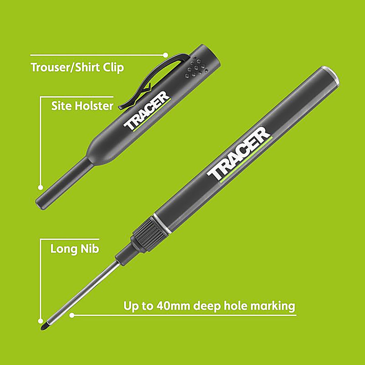 Tracer - ALNP2 - 8 In. L Long NIB Deep Hole Marker Black 2 Piece