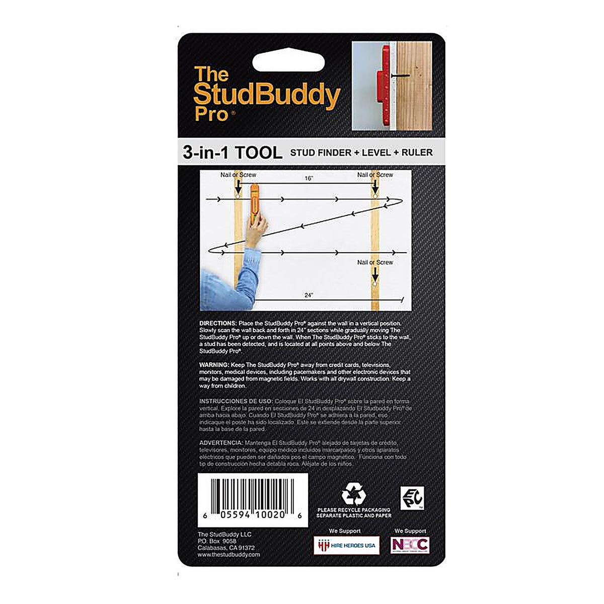 The Studbuddy - 000109 - Pro 9 In. L X 4.5 In. W Magnetic Stud Finder 2 In. 1 Piece