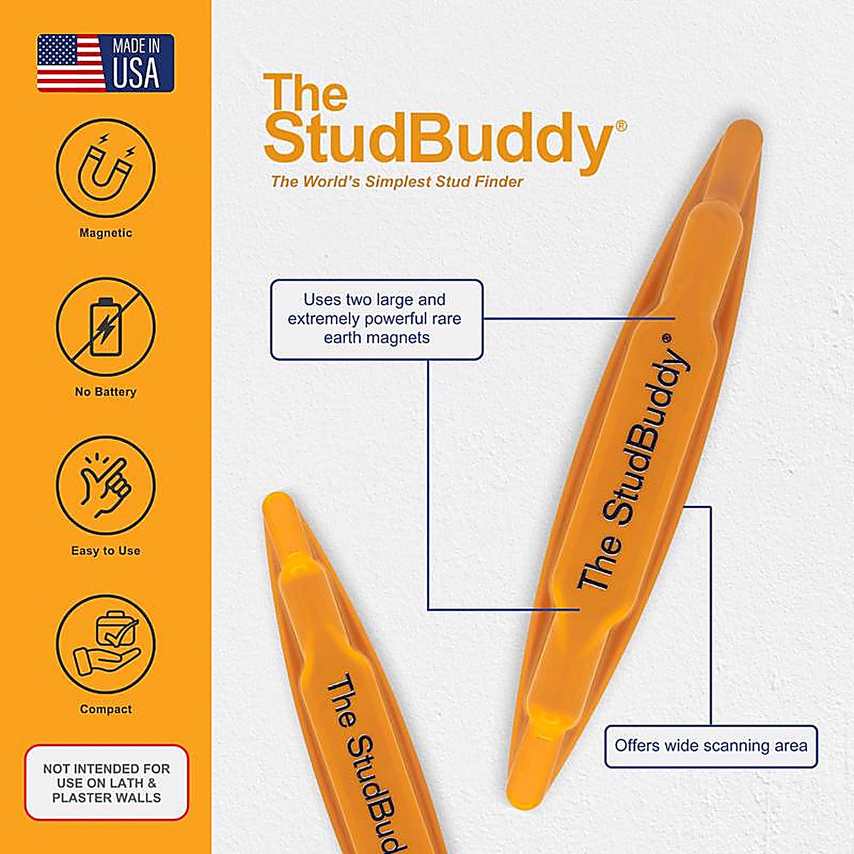The Studbuddy - 000108 - 2 Pack 5.5 In. L X 1 In. W Magnetic Stud Finder 2 In. 2 Piece