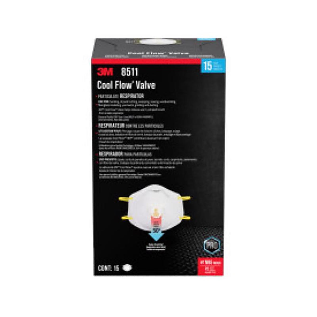 3M - 8511H15-DC - Cool Flow N95 Disposable Particulate Respirator Valved White 15 Pack