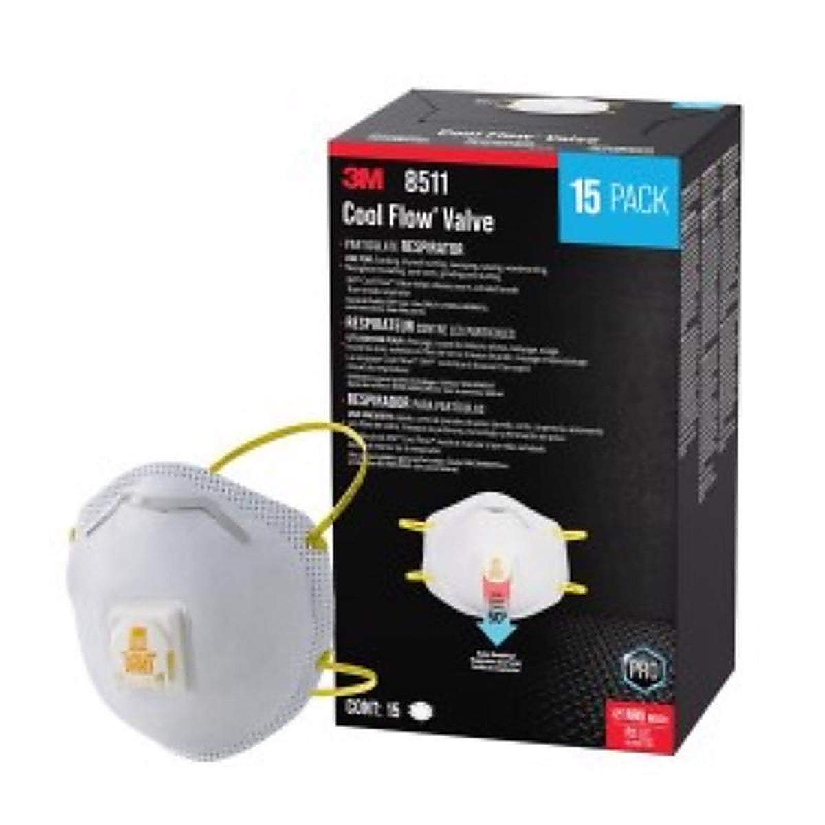 3M - 8511H15-DC - Cool Flow N95 Disposable Particulate Respirator Valved White 15 Pack