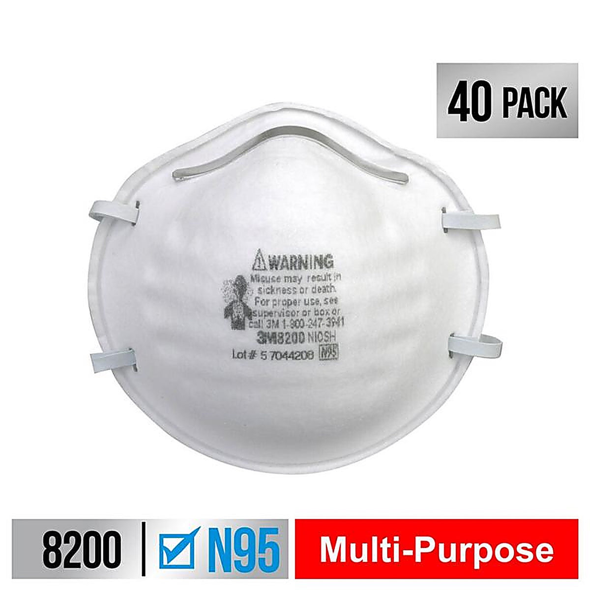 3M - 8200H40-DC - N95 Disposable Particulate Respirator White 40 Pack
