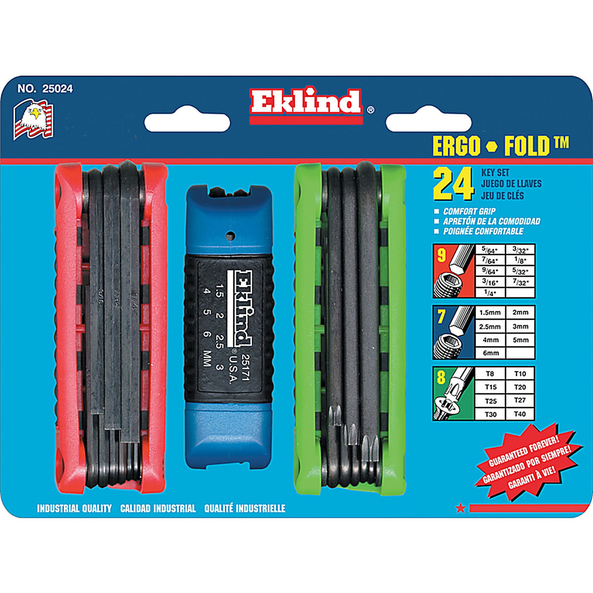 Eklind Tool 25024 Ergo-Fold Assorted Metric and SAE Fold-Up Hex Key Sets Multi-Size in. 24/pc.