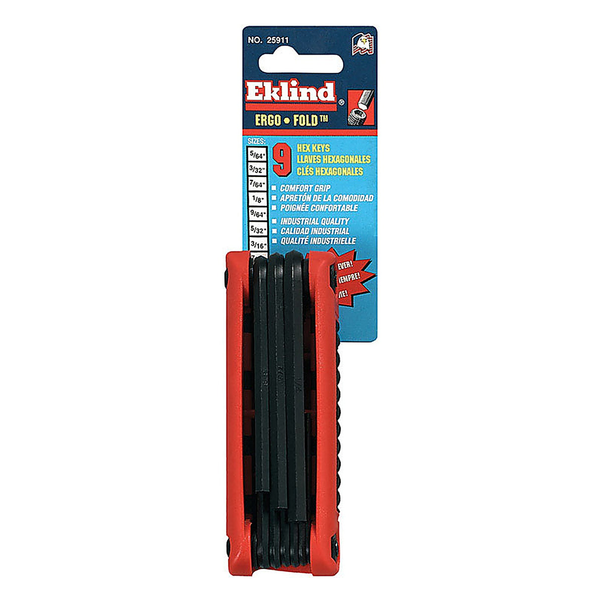 Eklind Tool 25911 5/64in. to 1/4in. SAE Ergo Fold Hex Key Set Multi-Size in. 9/pc.