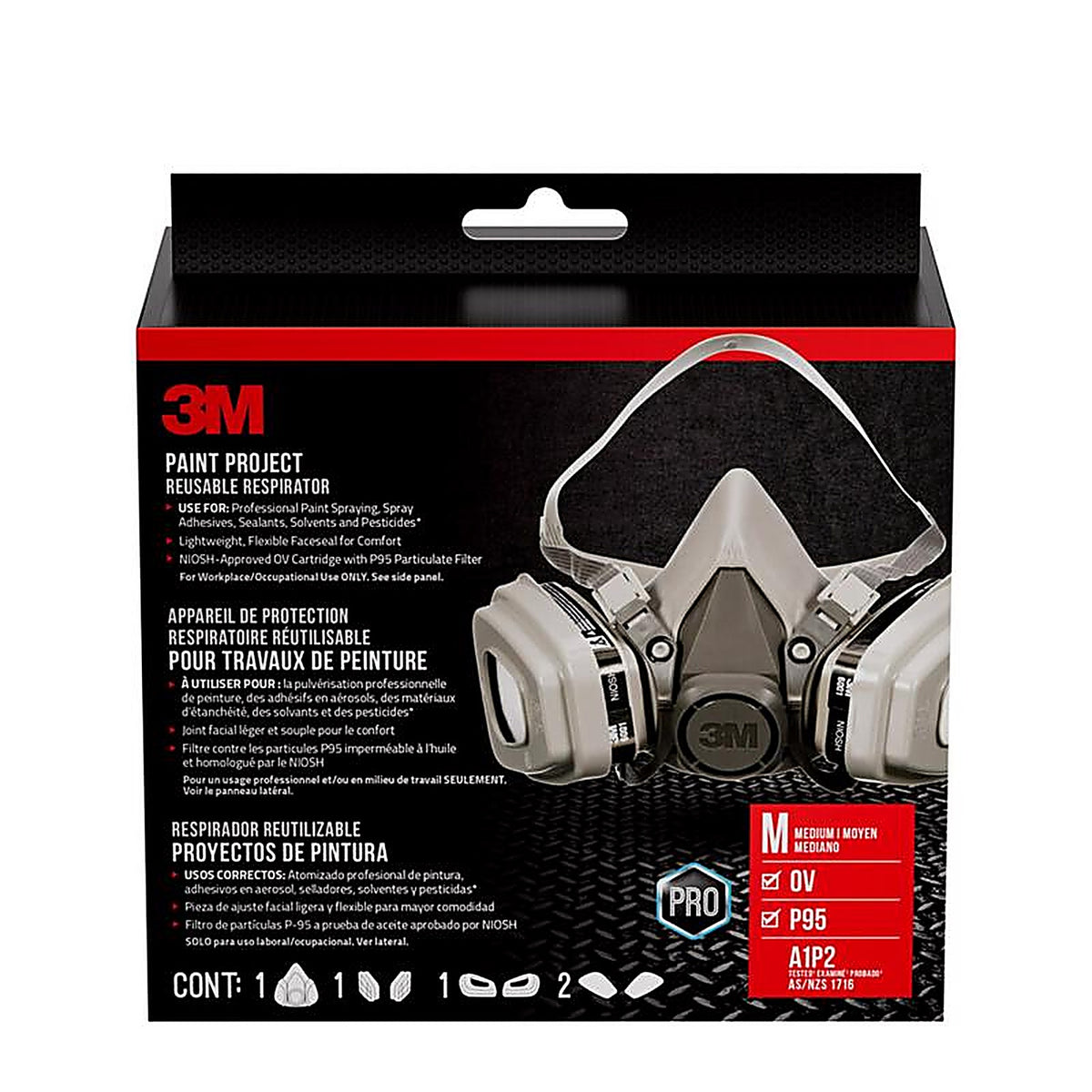 3M 6211P1-DC P95 Paint Project Half Face Respirator Valved Gray M 1 pc