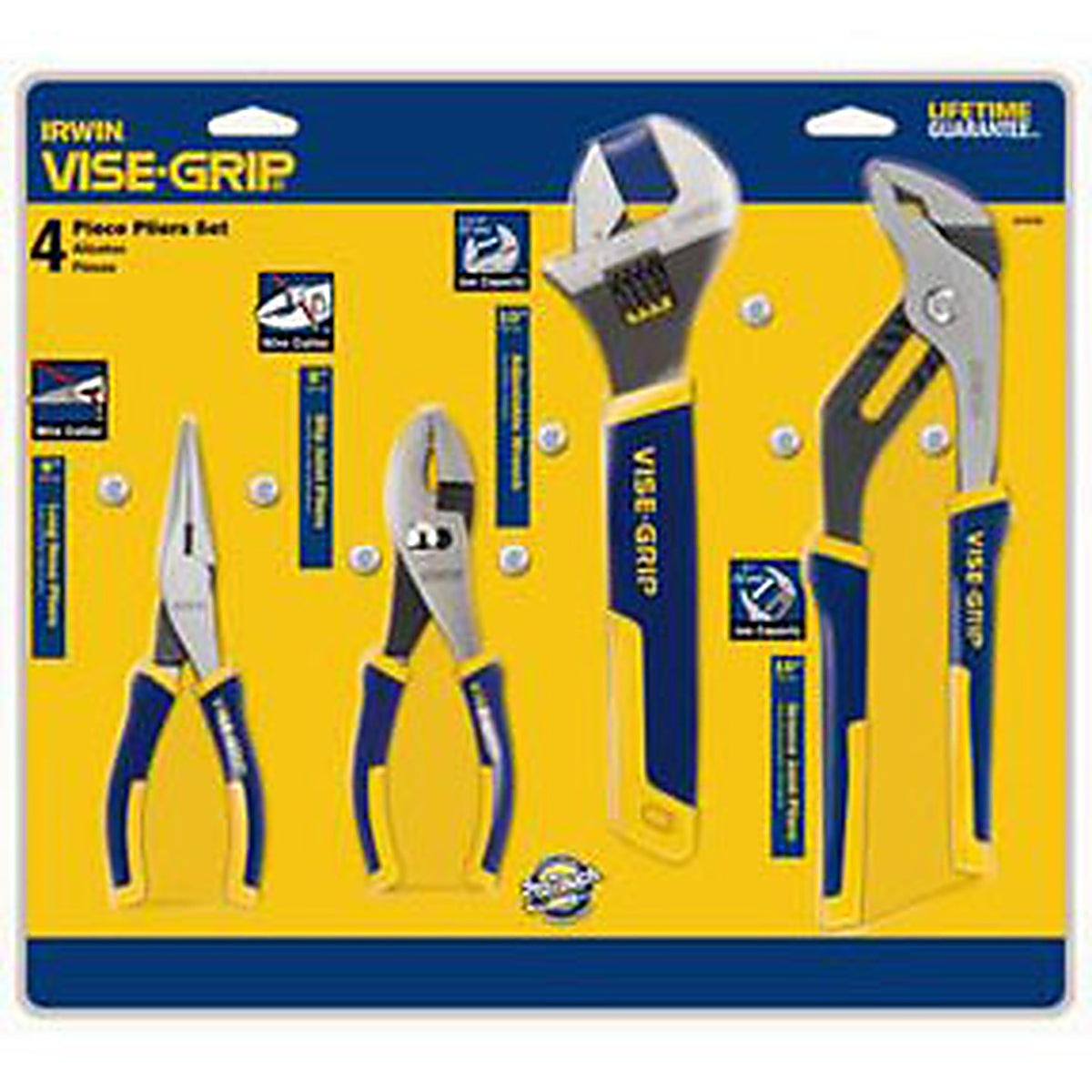 Irwin - 2078705 - 4 Piece Pro-Pliers Set-Long Nose-Slip Joint, Adjustable Wrench, Groove Joint