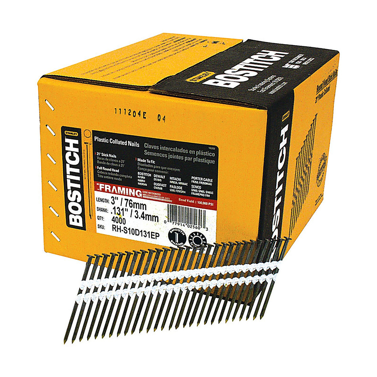 Stanley Bostitch RHS10D131EP 3 in. Angled Strip Framing Nails 21 deg. Smooth Shank 4,000/Pack
