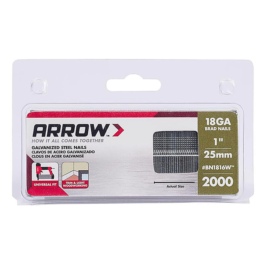 Arrow Fastener BN1816WCS BN18 18 Ga. x 1 in. L Galvanized Steel Brad Nails 2000/Pack 0.95 lb.