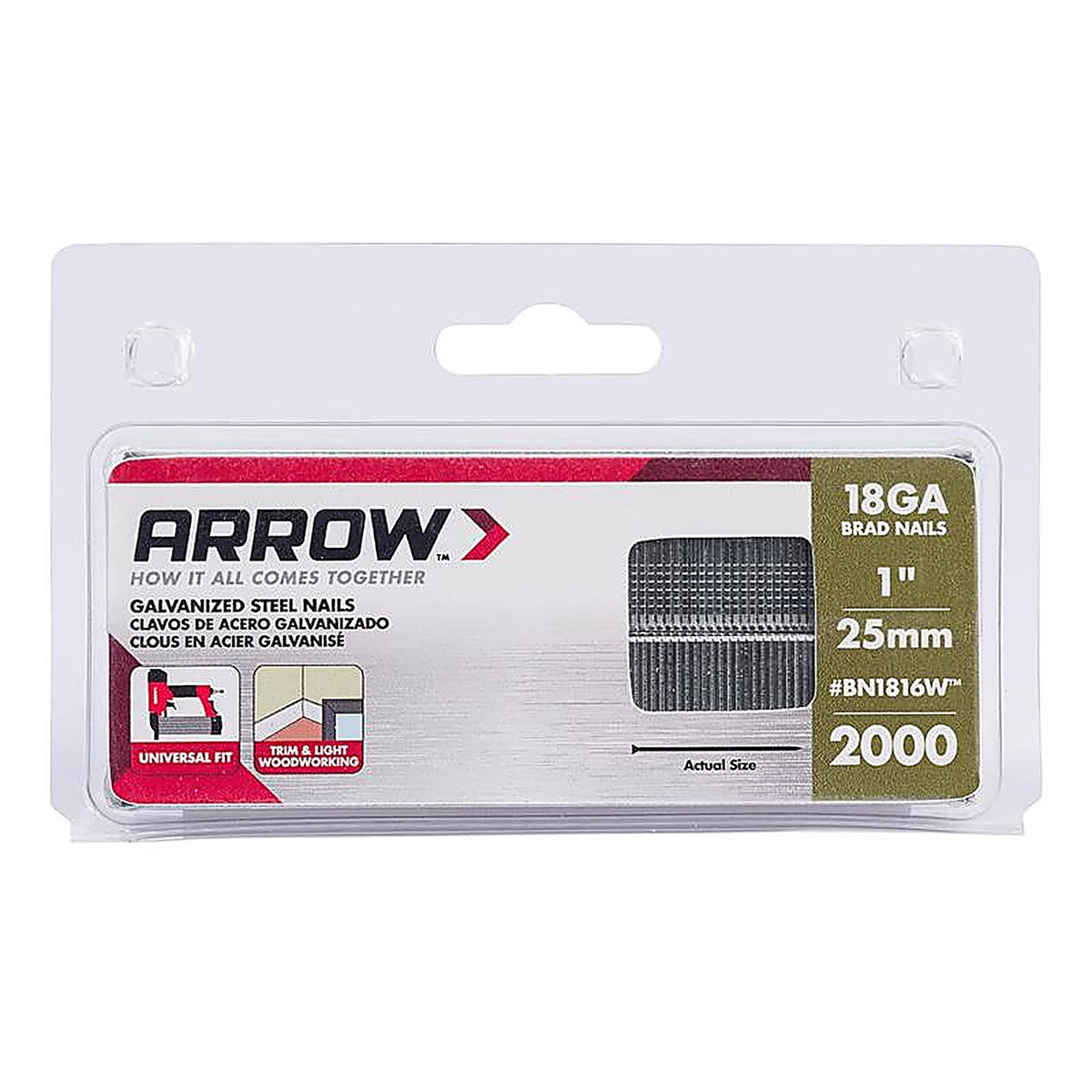 Arrow Fastener BN1816WCS BN18 18 Ga. x 1 in. L Galvanized Steel Brad Nails 2000/Pack 0.95 lb.