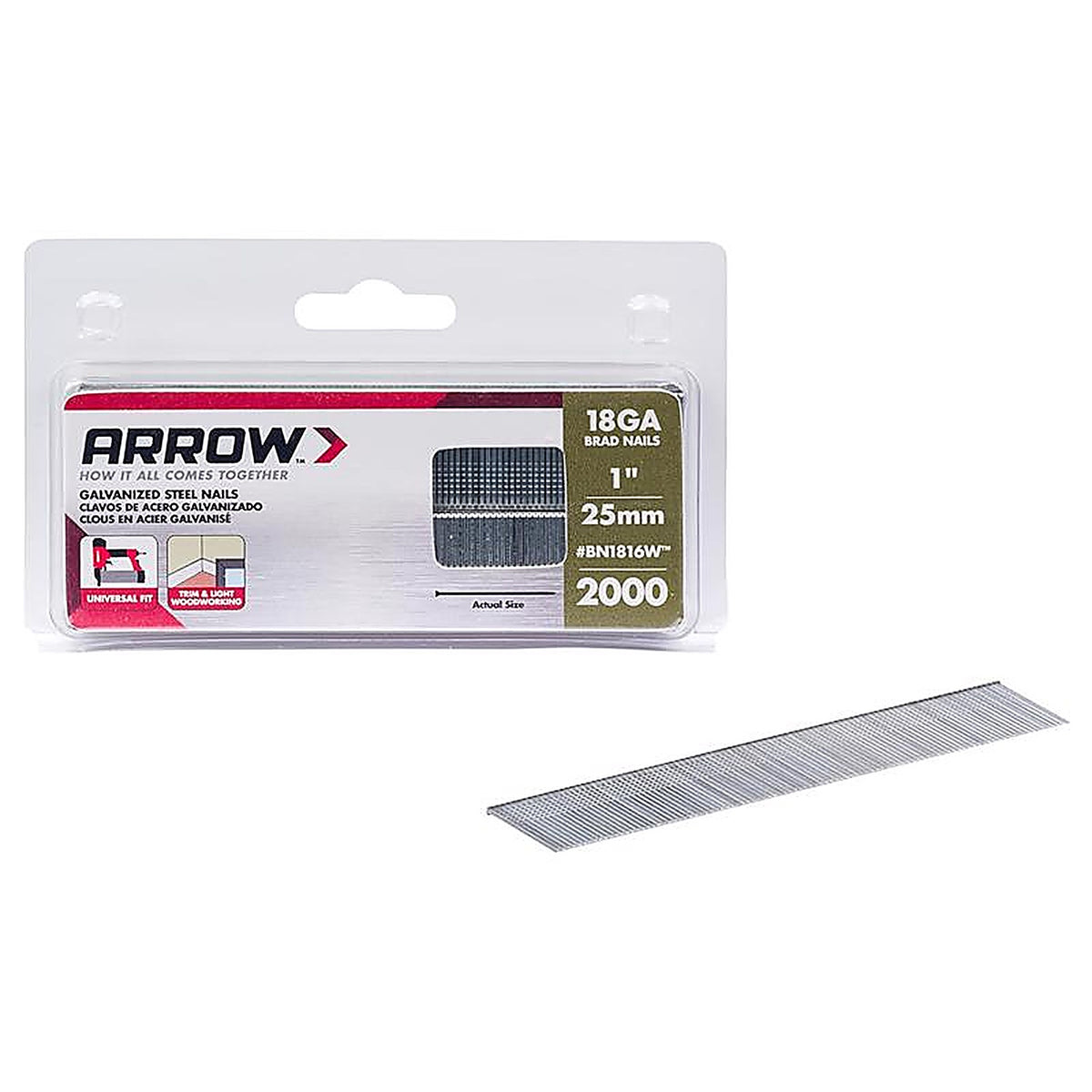 Arrow Fastener BN1816WCS BN18 18 Ga. x 1 in. L Galvanized Steel Brad Nails 2000/Pack 0.95 lb.