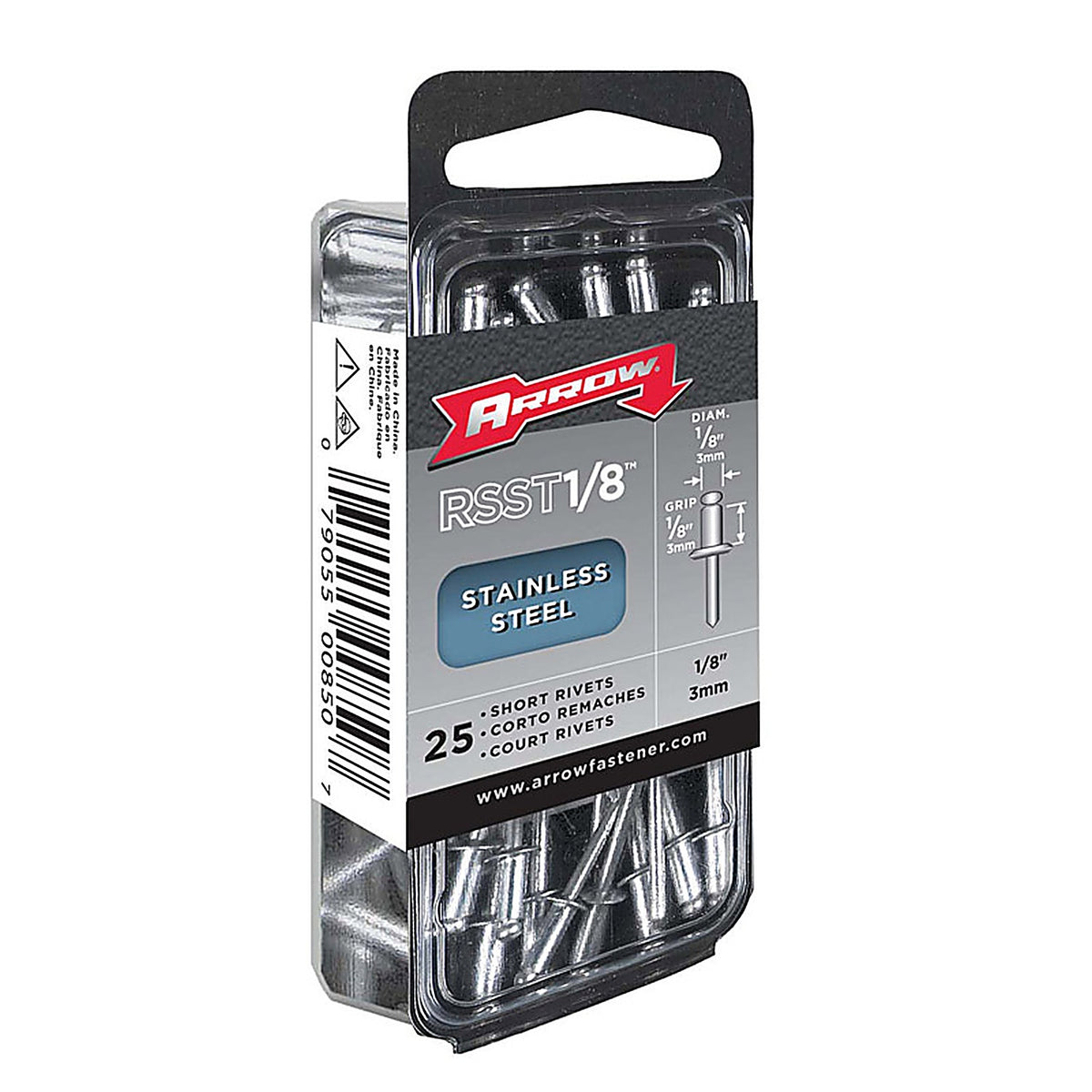 Arrow Fastener RSST1/8 1/8 in. Dia. x 1/8 in. Stainless Steel Rivets Silver 25/Pack