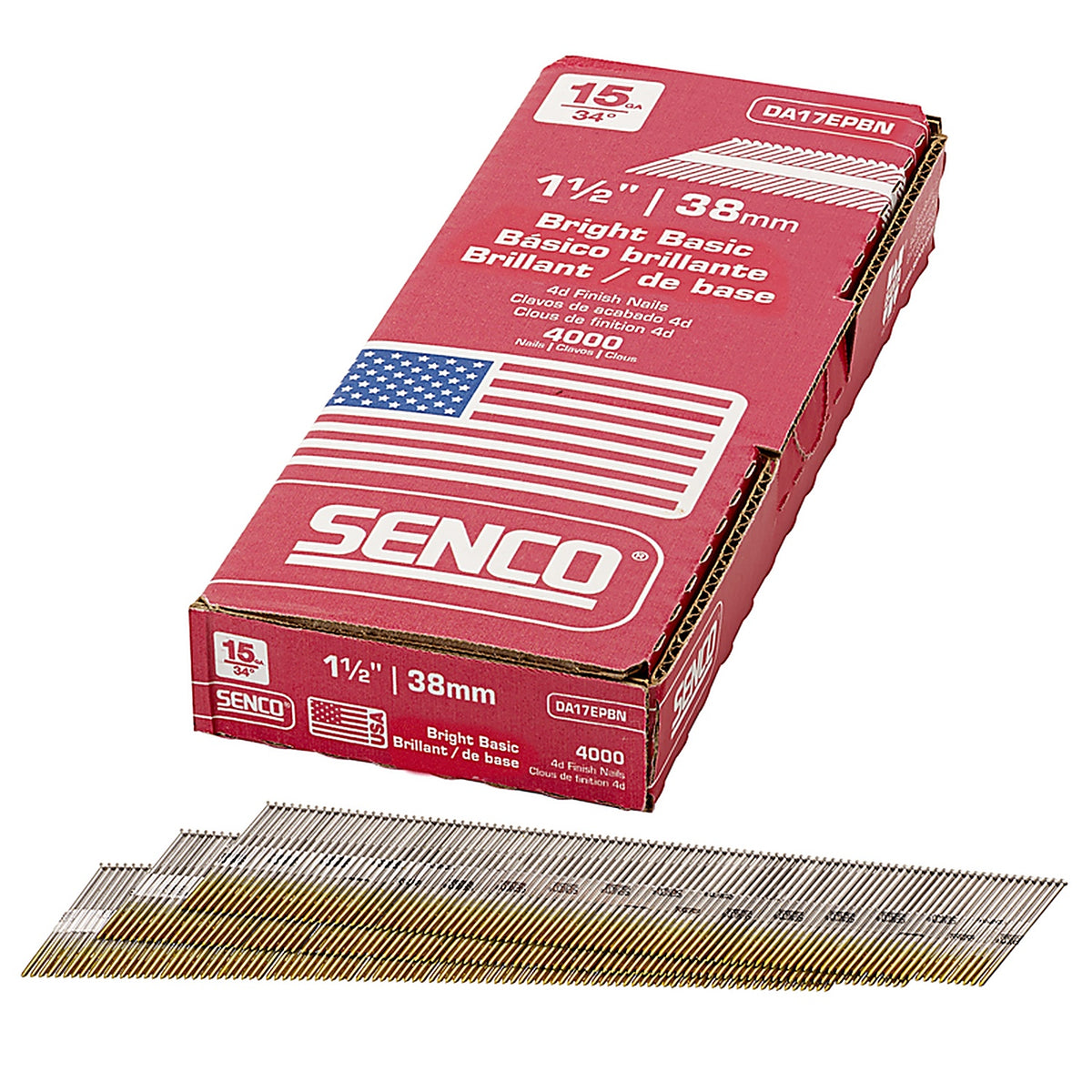 Senco DA17EPBN 1-1/2 in. 15 Ga. Angled Strip Finish Nails 34 deg. Smooth Shank 4000/Pack