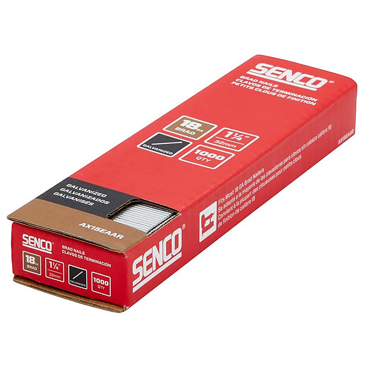 Senco A201259 1-1/4 in. 18 Ga. Straight Strip Brad Nails Smooth Shank 1,000/Pack