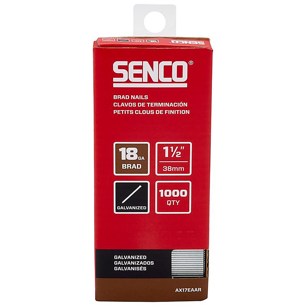 Senco A201509 1-1/2 in. 18 Ga. Straight Strip Brad Nails Smooth Shank 800/Pack