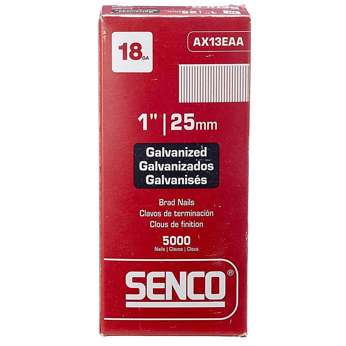 Senco AX13EAA 1 in. 18 Ga. Straight Strip Brad Nails Smooth Shank 5000/Pack
