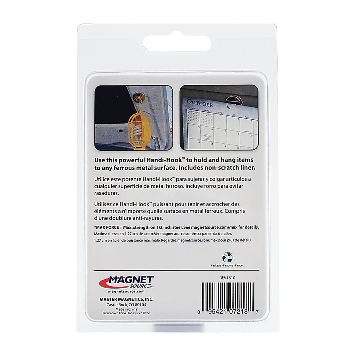Master Magnetics 7218 Handi-Hook 1.25 in. Ceramic Magnetic Hook 20 lb. pull 3.4 MGOe Silver 1/pc.