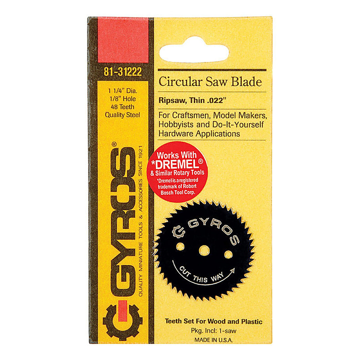 Gyros 81-31222 1-1/4 in. Dia. x 1/8 in. Ripsaw Steel Circular Saw Blade 48 teeth 1/pc.