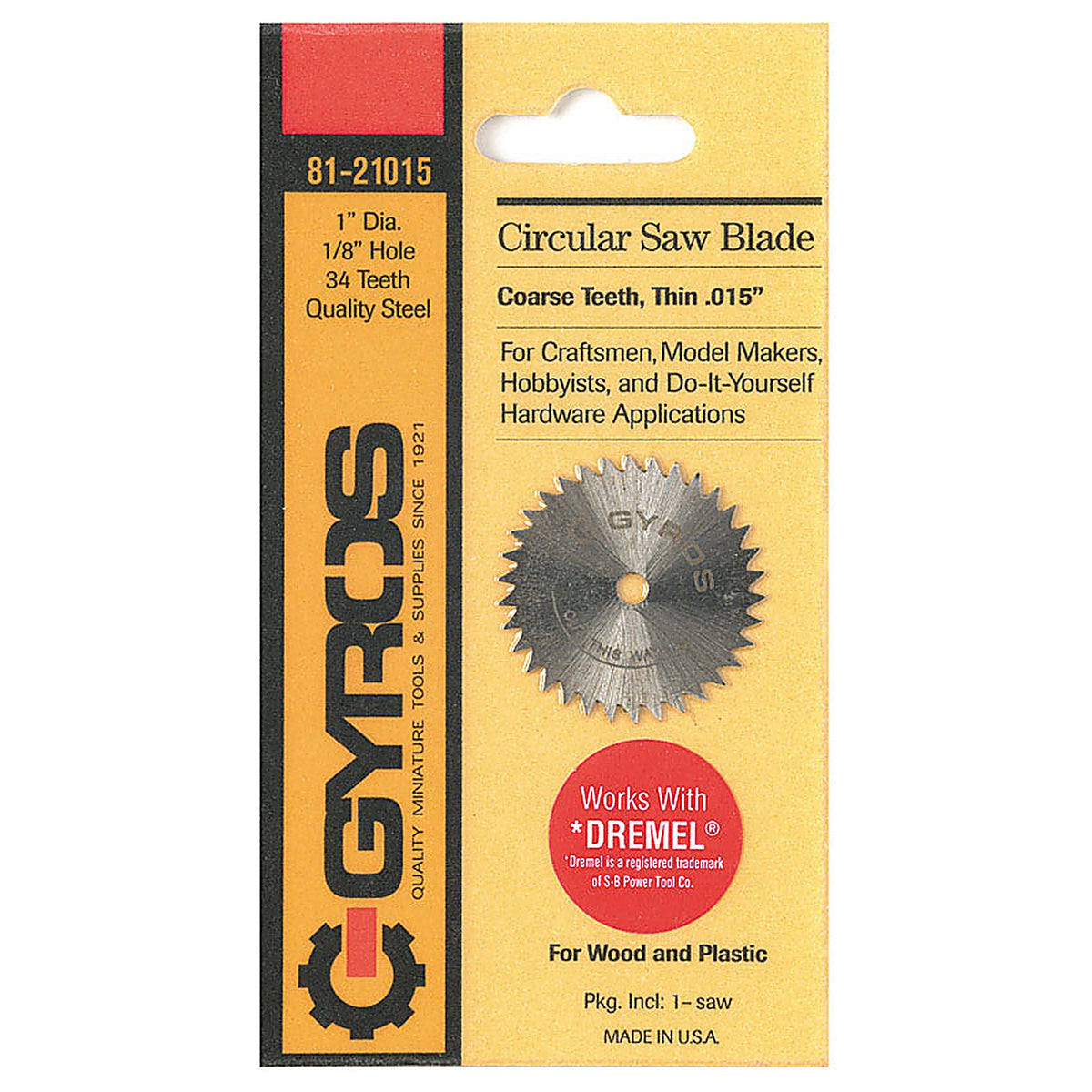 Gyros 81-21015 1 in. Dia. x 1/8 in. Coarse Steel Circular Saw Blade 34 teeth 1/Pack