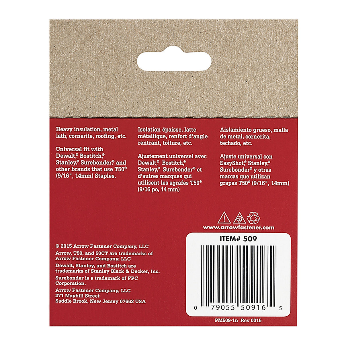 Arrow Fastener 50924 T50 3/8 in. W x 9/16 in. L 18 Ga. Flat Crown Heavy Duty Staples 1250/Pack