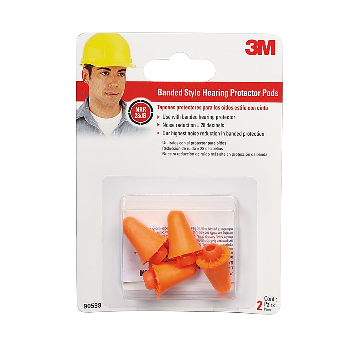 3M 90538-2-10DC 28 dB Polyurethane Foam Band Ear Plugs Orange 2 pair