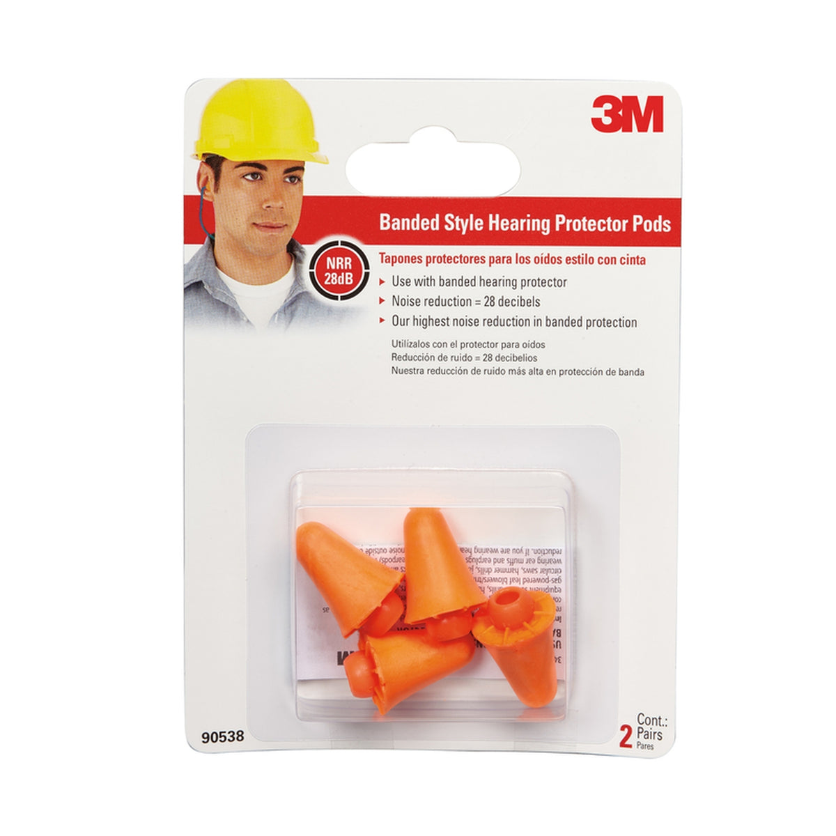 3M 90538-2-10DC 28 dB Polyurethane Foam Band Ear Plugs Orange 2 pair