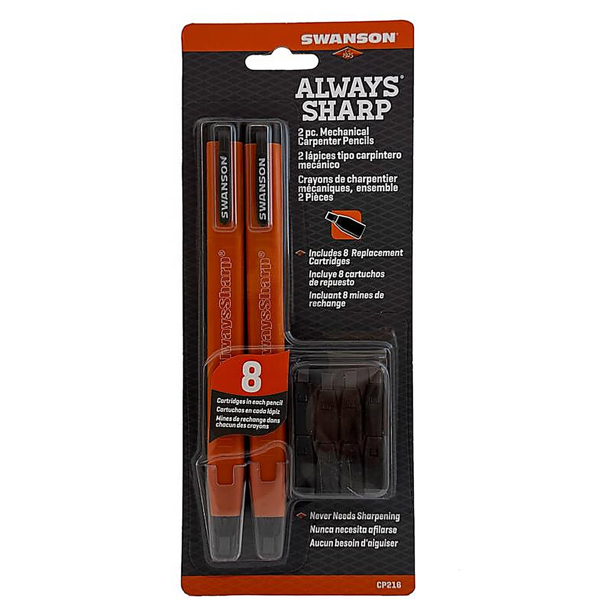 Swanson - CP216 - Always Sharp 0.8 In. L Carpenter Pencil Gray 10 Piece