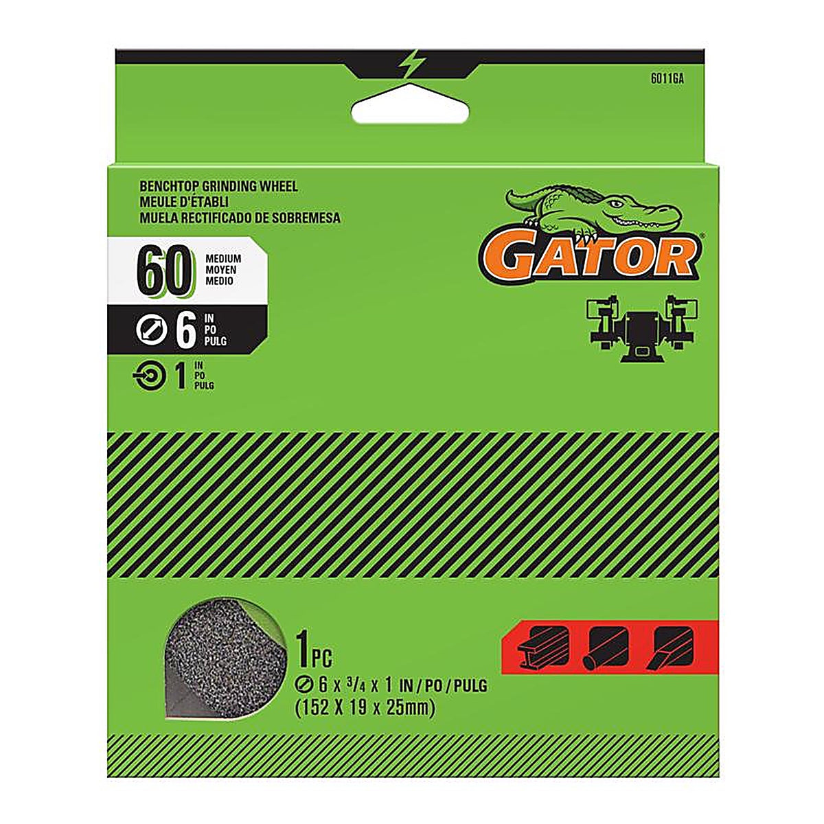 Gator 6011 6 in. Dia. x 3/4 in. thick x 1 in. Grinding Wheel 1/pc.