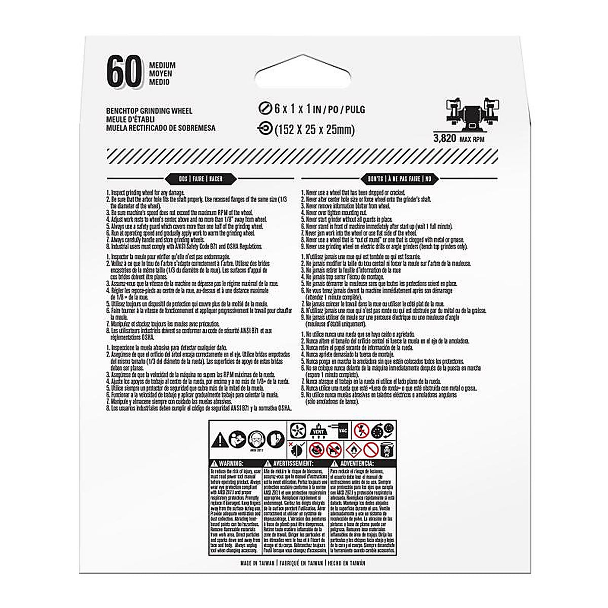 Gator 6006 6 in. Dia. x 1 in. thick x 1 in. Grinding Wheel 1/pc.