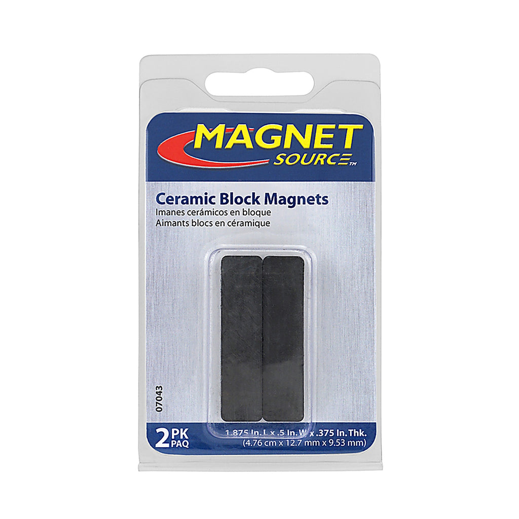 Master Magnetics 7043 1.875 in. Ceramic Block Magnets 2.3 lb. pull 3.4 MGOe Black 2/pc.