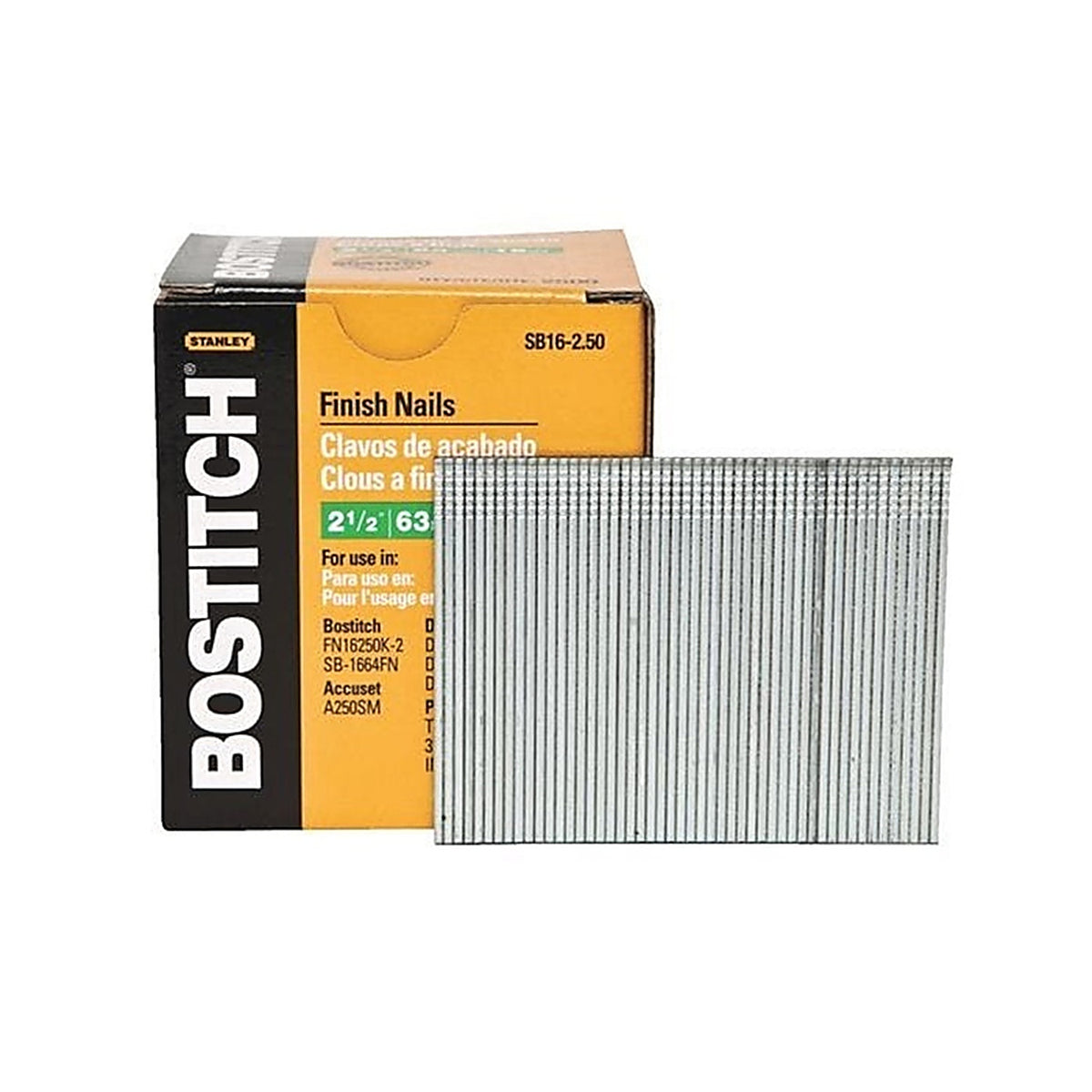 Stanley Bostitch SB16-2.50 2-1/2 in. 16 Ga. Straight Strip Finish Nails Smooth Shank 2500/Pack