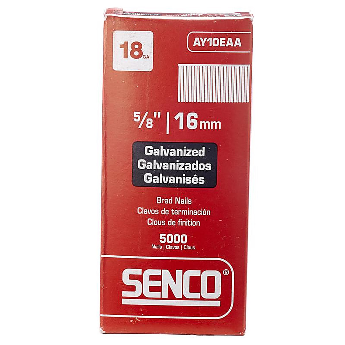 Senco AY10EAA 5/8 in. 18 Ga. Straight Strip Brad Nails Smooth Shank 5000/Pack