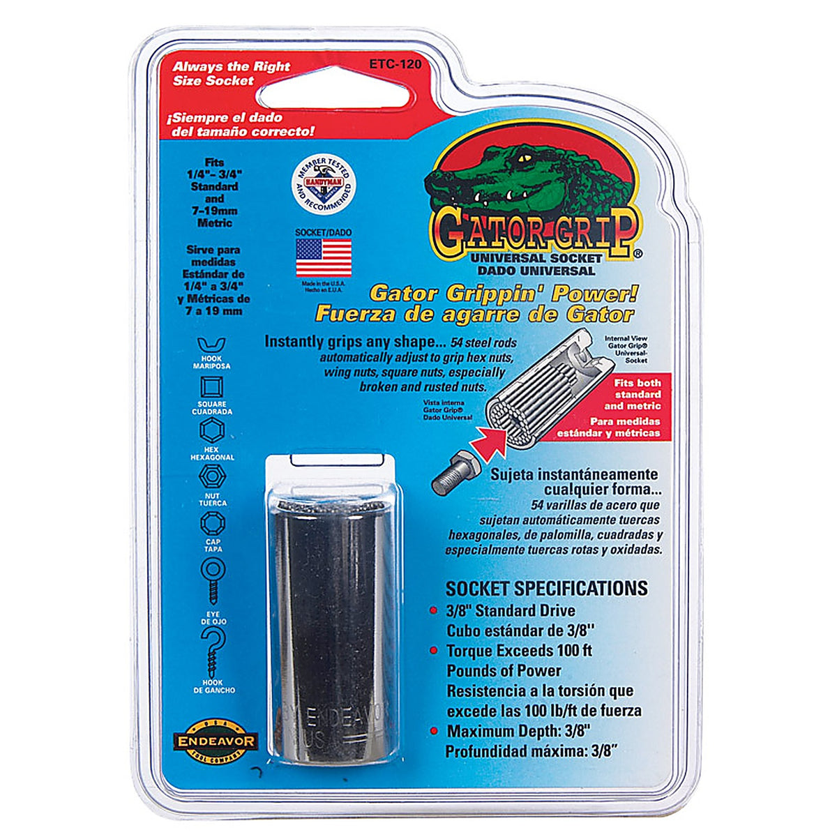 Gator Grip - ETC120 #20120A - 3/8 In. X 3/8 In. Drive Metric and SAE 6 Point Socket 1 Piece