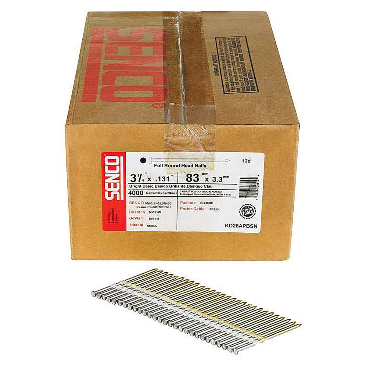 Senco KD28APBSN 3-1/4 in. Angled Strip Framing Nails 20 deg. Smooth Shank 4000/Pack