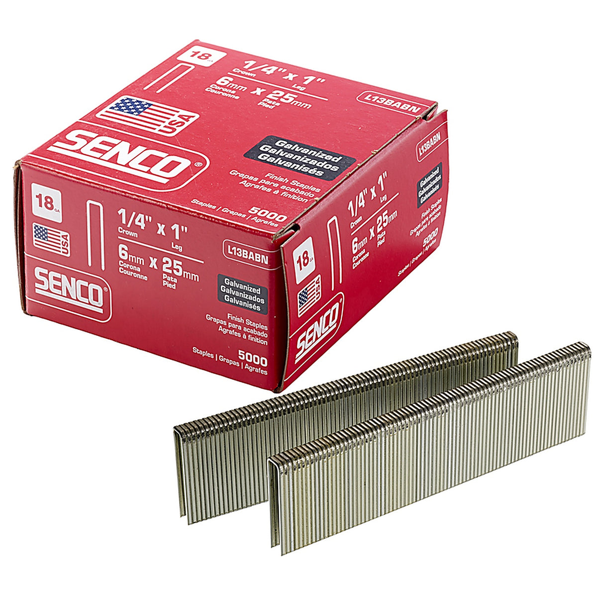 Senco L13BABN 1/4 in. W x 1 in. L 18 Ga. Narrow Crown Finish Staples 5000/Pack