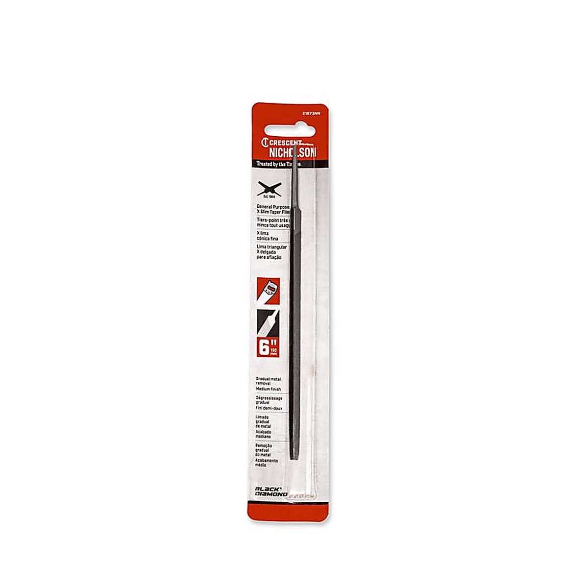 Crescent - 21873NNB - Nicholson 6 In. L X 1.3 In. W High Carbon Steel Single Cut Extra Slim Taper File 1 Piece