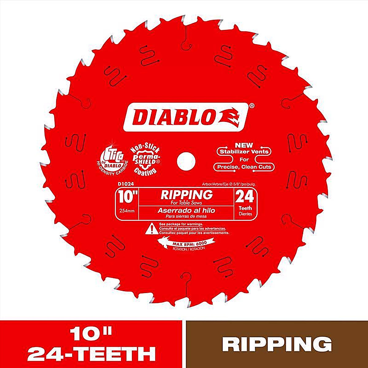 Diablo D1024X 10 in. D X 5/8 in. Carbide Tip Ripsaw Blade 24 teeth 1 pc
