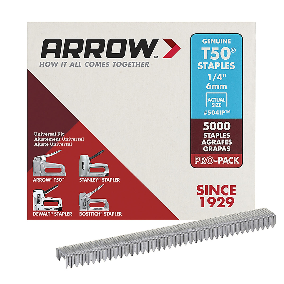 Arrow Fastener 504IP T50 3/8 in. W x 1/4 in. L 18 Ga. Flat Crown Heavy Duty Staples 5000/Pack