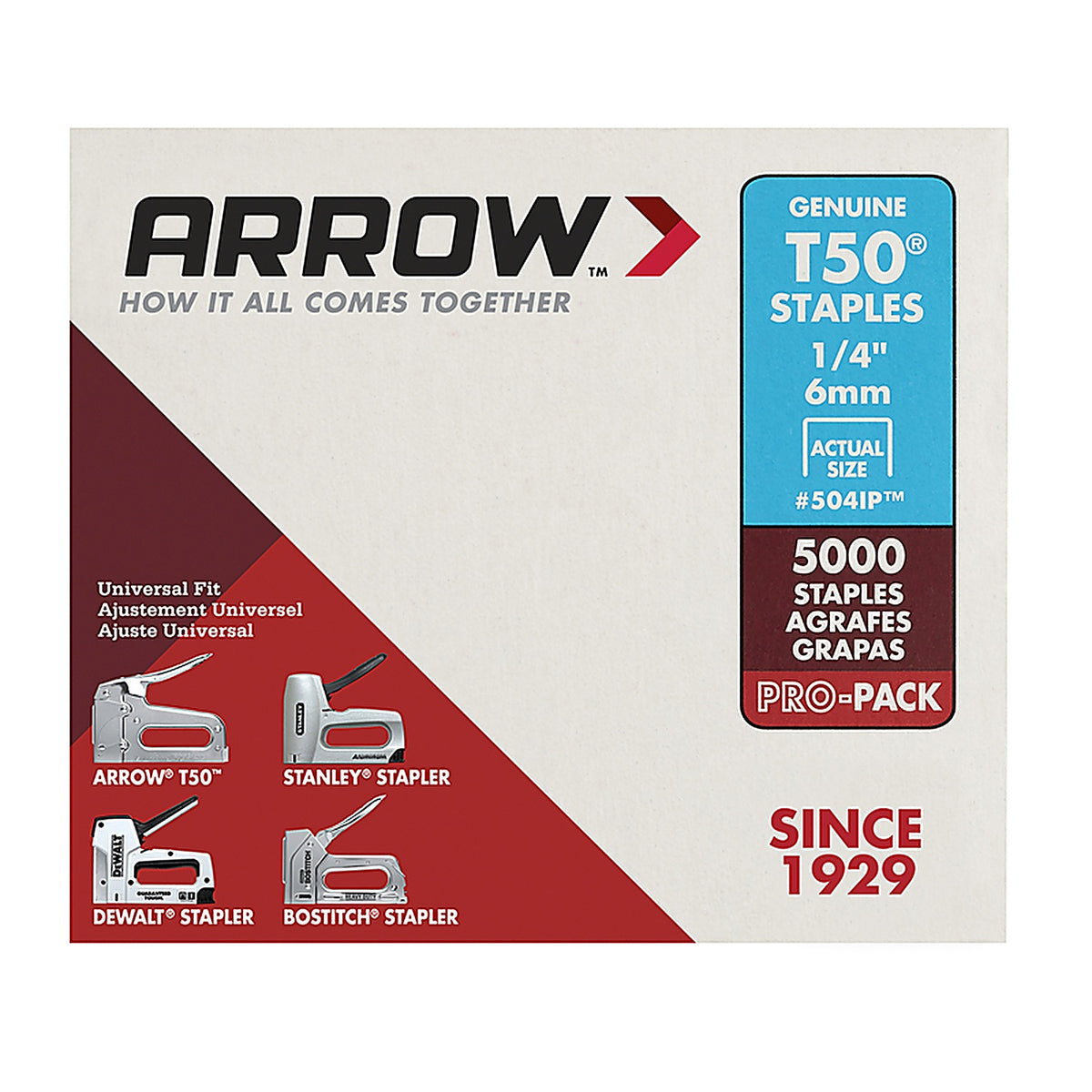 Arrow Fastener 504IP T50 3/8 in. W x 1/4 in. L 18 Ga. Flat Crown Heavy Duty Staples 5000/Pack