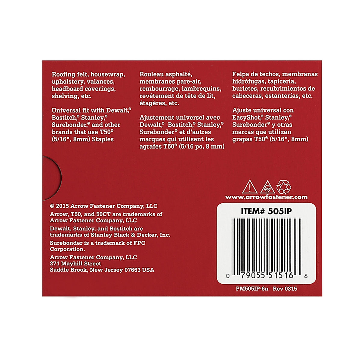 Arrow Fastener 505IP T50 3/8 in. W x 5/16 in. L 18 Ga. Flat Crown Heavy Duty Staples 5000/Pack